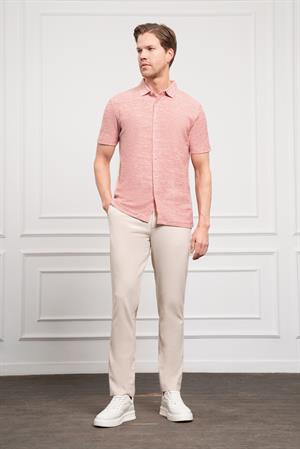 Morven Erkek Kiremit Trend Apaçi Yaka Dynamic Fit Kısa Kollu Gömlek
