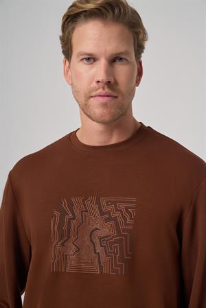 Morven Erkek Kiremit Trend Baskılı Bisiklet Yaka Sweatshirt