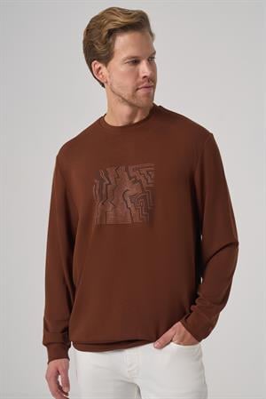 Morven Erkek Kiremit Trend Baskılı Bisiklet Yaka Sweatshirt