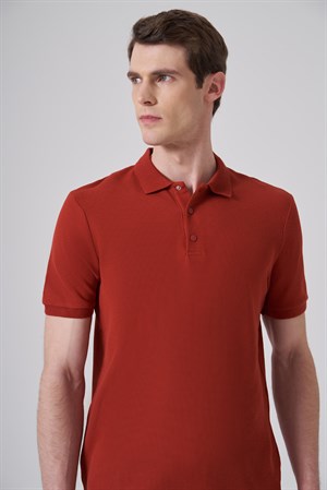 Morven Erkek Kiremit Trend Desenli Polo Yaka T-shirt