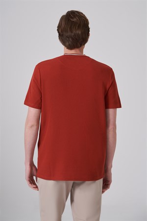 Morven Erkek Kiremit Trend Düz Penye  Bisiklet Yaka T-shirt