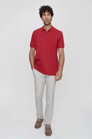 Morven Erkek Kırmızı Basic Düz %100 Pamuk Battal Geniş Kesim Kısa Kollu  Polo Yaka Tişört