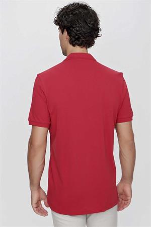 Morven Erkek Kırmızı Basic Düz %100 Pamuk Battal Geniş Kesim Kısa Kollu  Polo Yaka Tişört
