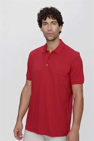 Morven Erkek Kırmızı Basic Düz %100 Pamuk Battal Geniş Kesim Kısa Kollu  Polo Yaka Tişört