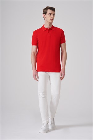 Morven Erkek Kırmızı Basic Polo Yaka Dynamic Fit T-Shirt