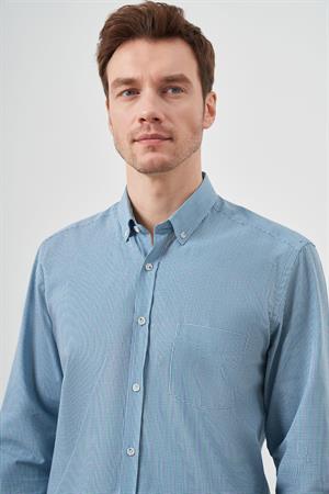 Morven Erkek Kırmızı Pamuk Ekoseli Düğmeli Yaka Regular Fit Gömlek