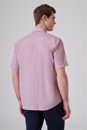 Morven Erkek Kırmızı Trend Regular Fit Düğmeli Yaka Kısa Kol Gömlek