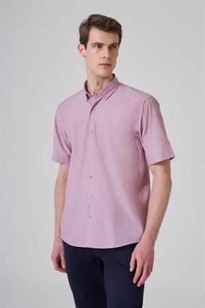 Morven Erkek Kırmızı Trend Regular Fit Düğmeli Yaka Kısa Kol Gömlek