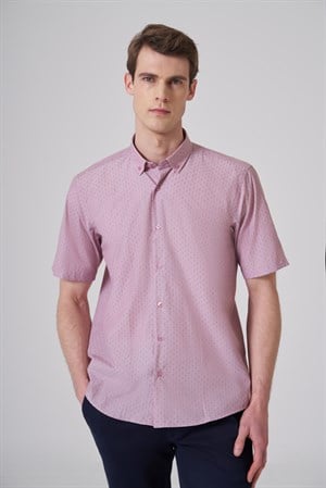 Morven Erkek Kırmızı Trend Regular Fit Düğmeli Yaka Kısa Kol Gömlek