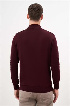 Morven Erkek Koyu Bordo Basic Yarım Balıkçı Yaka Dynamic Fit Rahat Kesim Triko