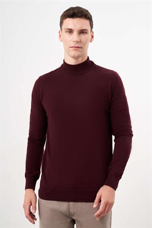 Morven Erkek Koyu Bordo Basic Yarım Balıkçı Yaka Dynamic Fit Rahat Kesim Triko