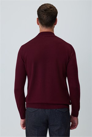 Morven Erkek Koyu Bordo Basic Yarım Balıkçı Yaka Dinamik Fit Triko