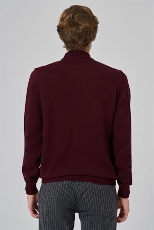 Morven Erkek Koyu Bordo Basic Yarım Balıkçı Yaka Dynamic Fit Rahat Kesim Triko