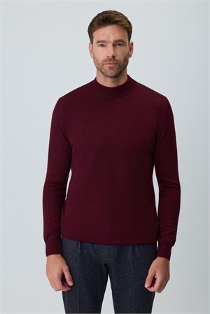 Morven Erkek Koyu Bordo Basic Yarım Balıkçı Yaka Dinamik Fit Triko