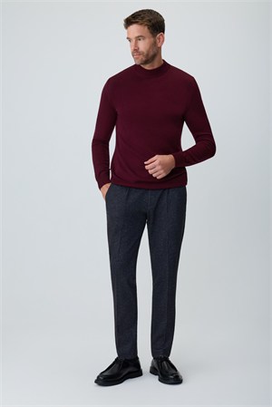 Morven Erkek Koyu Bordo Basic Yarım Balıkçı Yaka Dinamik Fit Triko