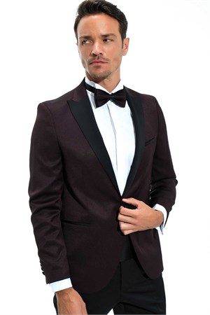Morven Erkek Koyu Bordo Modena Slimfit Jakarlı Smokin