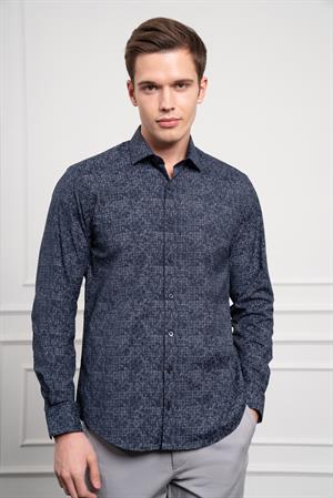 Morven Erkek KOYU LACİVERT Trend Dynamic Fit İtalyan Yaka Gömlek