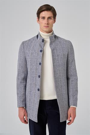 Morven Erkek Lacivert Balık Sırtı Desen Hakim Yaka Dynamic Fit Kaban