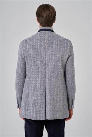 Morven Erkek Lacivert Balık Sırtı Desen Hakim Yaka Dynamic Fit Kaban