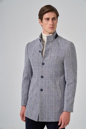 Morven Erkek Lacivert Balık Sırtı Desen Hakim Yaka Dynamic Fit Kaban