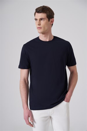 Morven Erkek Lacivert Basic Bisiklet Yaka Dynamic Fit Pamuk T-Shirt