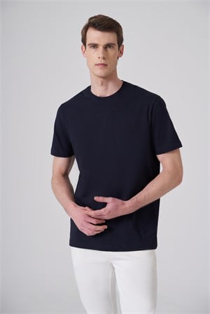 Morven Erkek Lacivert Basic Bisiklet Yaka Dynamic Fit Pamuk T-Shirt