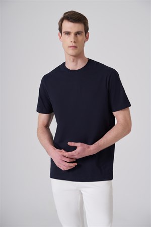Morven Erkek Lacivert Basic Bisiklet Yaka Dynamic Fit Pamuk T-Shirt