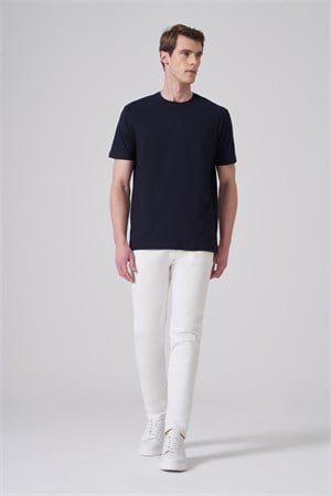 Morven Erkek Lacivert Basic Bisiklet Yaka Dynamic Fit Pamuk T-Shirt