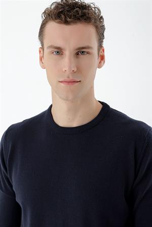 Morven Erkek Lacivert Basic Bisiklet Yaka Dynamic Fit Rahat Kesim Triko