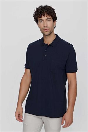 Morven Erkek Lacivert Basic Düz %100 Pamuk Battal Geniş Kesim Kısa Kollu  Polo Yaka Tişört