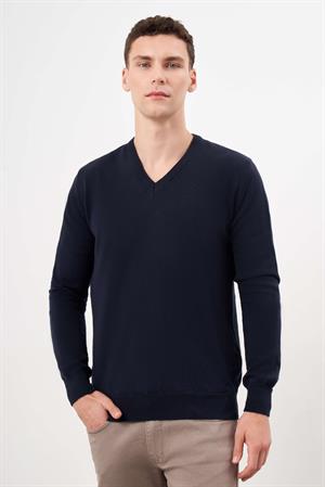 Morven Erkek Lacivert Basic V Yaka Dynamic Fit Rahat Kesim Triko