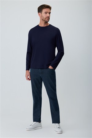 Morven Erkek Lacivert Bisiklet Yaka Rayon Sweatshirt