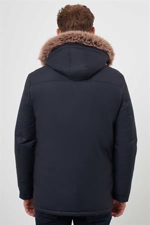 Morven Erkek Lacivert Çıtçıtlı Kapüşonlu Dynamic Fit Rahat Kesim Mont