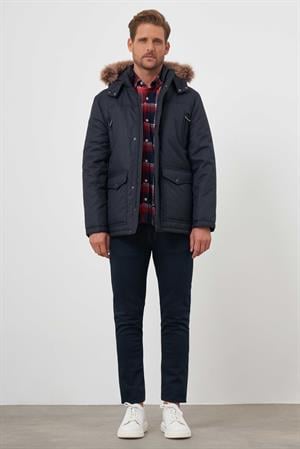 Morven Erkek Lacivert Çıtçıtlı Kapüşonlu Dynamic Fit Rahat Kesim Mont