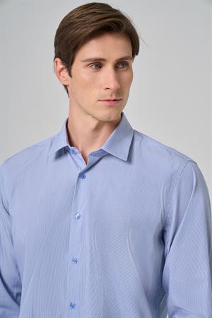 Morven Erkek Lacivert Çizgili Regular Fit Sert Yaka Gömlek