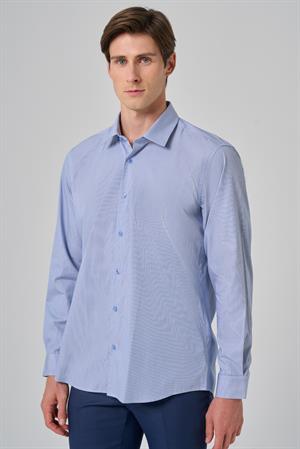 Morven Erkek Lacivert Çizgili Regular Fit Sert Yaka Gömlek
