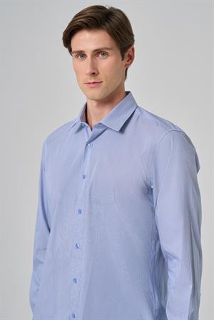 Morven Erkek Lacivert Çizgili Regular Fit Sert Yaka Gömlek