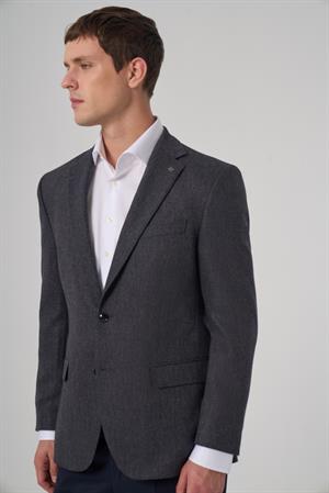 Morven Erkek Lacivert Dokuma Desenli Dynamic Fit Mono Yaka Ceket