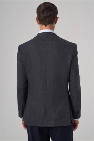 Morven Erkek Lacivert Dokuma Desenli Dynamic Fit Mono Yaka Ceket