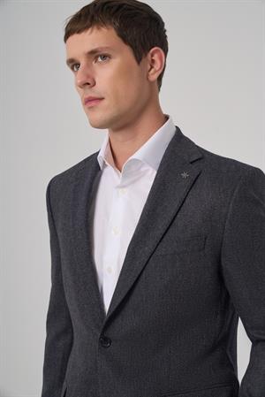 Morven Erkek Lacivert Dokuma Desenli Dynamic Fit Mono Yaka Ceket