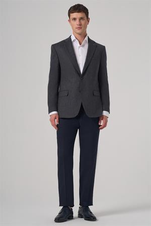 Morven Erkek Lacivert Dokuma Desenli Dynamic Fit Mono Yaka Ceket