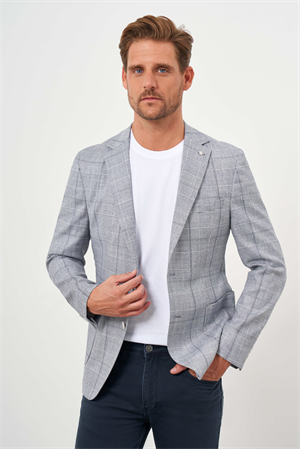 Morven Erkek Lacivert Dokuma Slim Fit Torba Cep Mono Yaka Spor Ceket