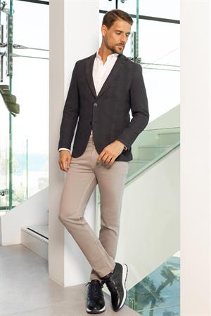 Morven Erkek Lacivert Dokuma Slim Fit Mono Yaka Ceket