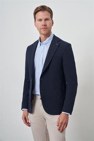 Morven Erkek Lacivert Dokuma Slim Fit Mono Yaka Ceket