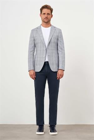 Morven Erkek Lacivert Dokuma Slim Fit Torba Cep Mono Yaka Spor Ceket
