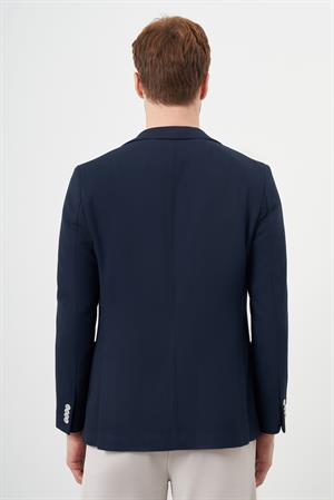 Morven Erkek Lacivert Dokuma Slim Fit Torba Cep Mono Yaka Spor Ceket