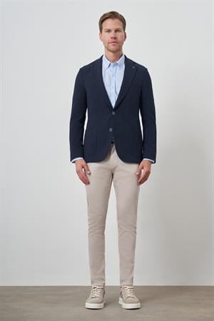 Morven Erkek Lacivert Dokuma Slim Fit Mono Yaka Ceket