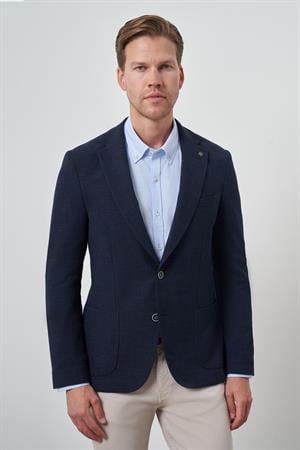 Morven Erkek Lacivert Dokuma Slim Fit Mono Yaka Ceket