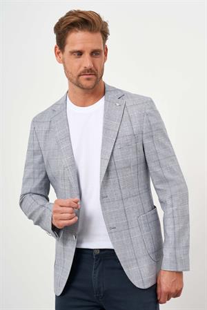 Morven Erkek Lacivert Dokuma Slim Fit Torba Cep Mono Yaka Spor Ceket