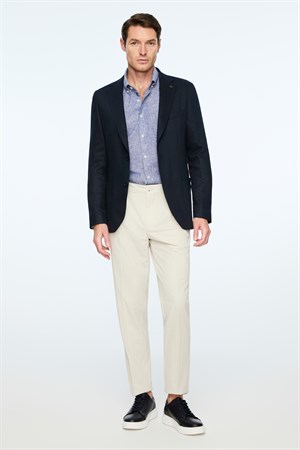 Morven Erkek Lacivert Dokuma Trend Düz Slim Fit Mono Yaka Ceket